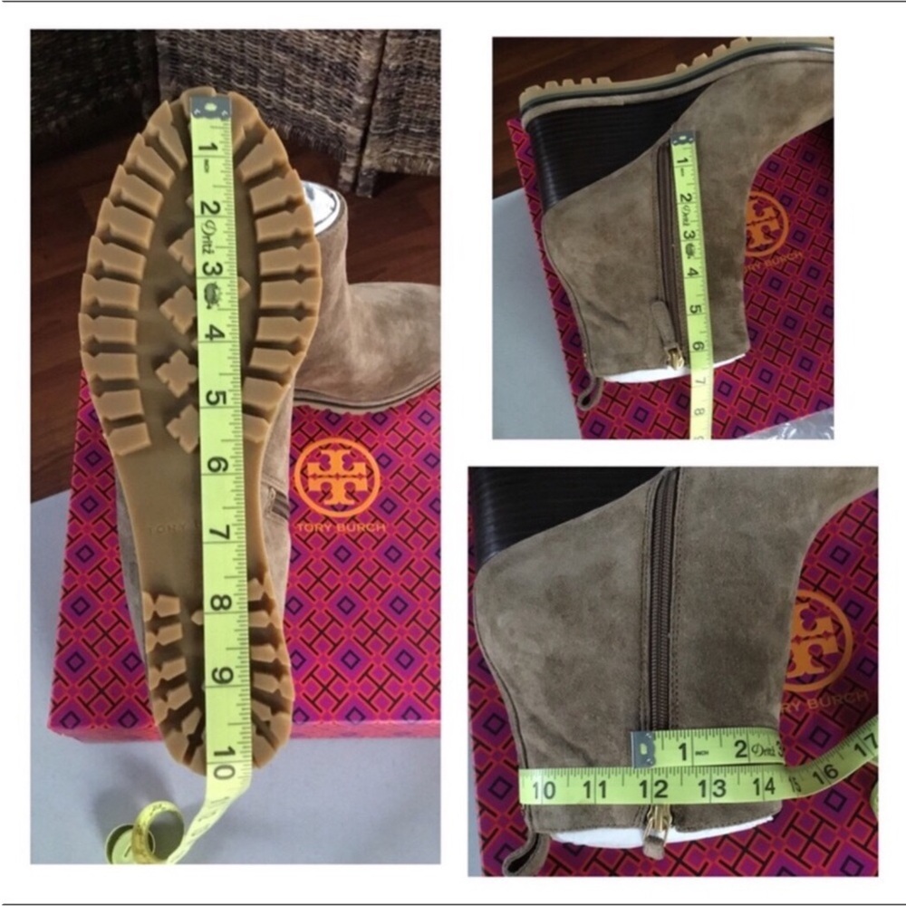 TORY BURCH NEW SPORTY ANKLE LOGO LUG SOLE WEDGE BOOTIE-SUEDE-COLOR RIVER ROCK - Picture 12 of 16